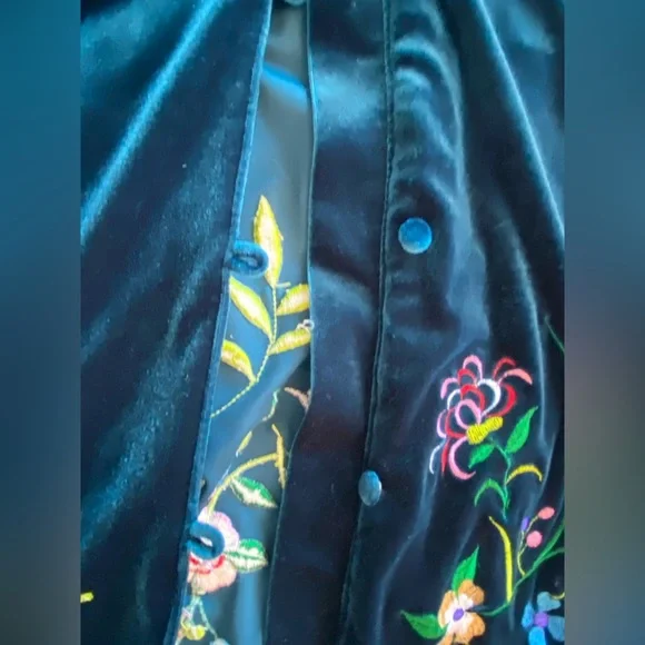 Susan Graver Style Velour embroidered jacket 1x plus size spring green blue - Picture 4 of 6